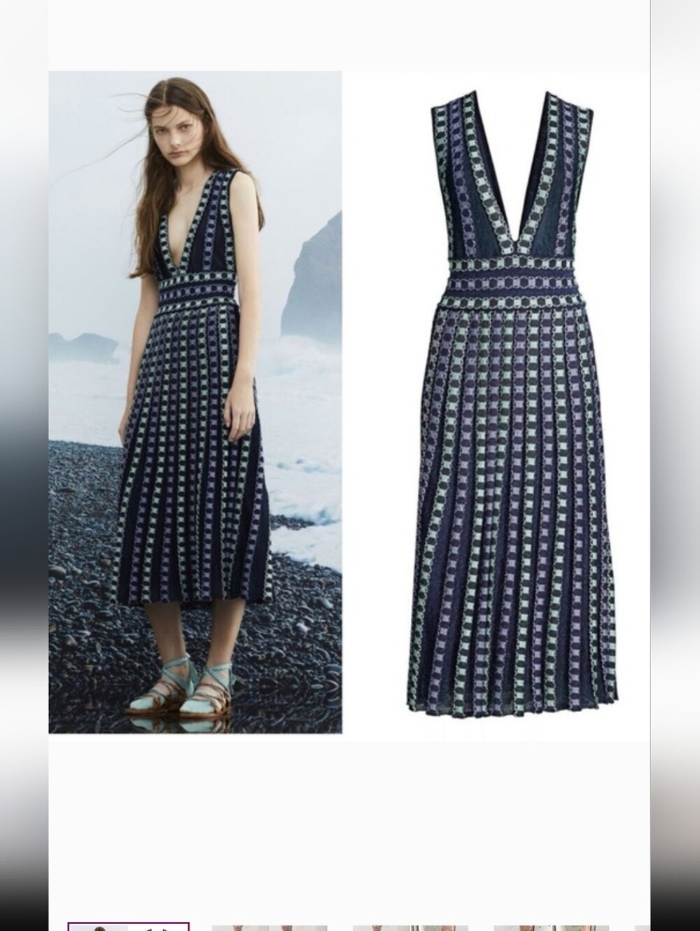 Missoni Navy and Light Blue Deep V Midi Dress